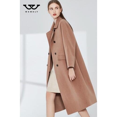 Double sided cashmere coat womens new fashion in autumn and winter 2021 simple and loose double row button woolen coat