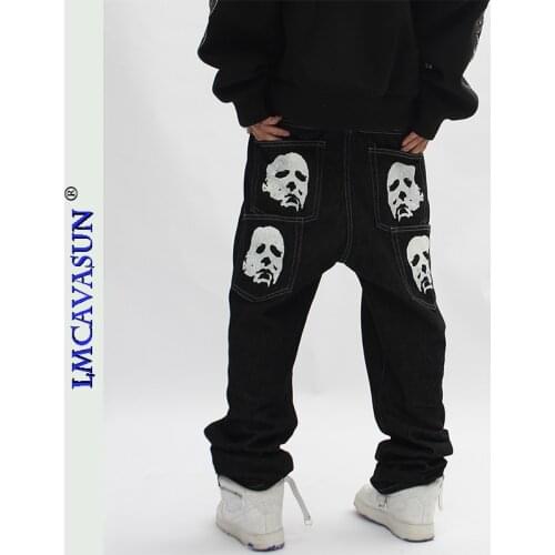 LEIMEICHEN Ghost cargo pants Side Button japanese fashion black pants men Loose hip hop streetwear vintage trousers ED945