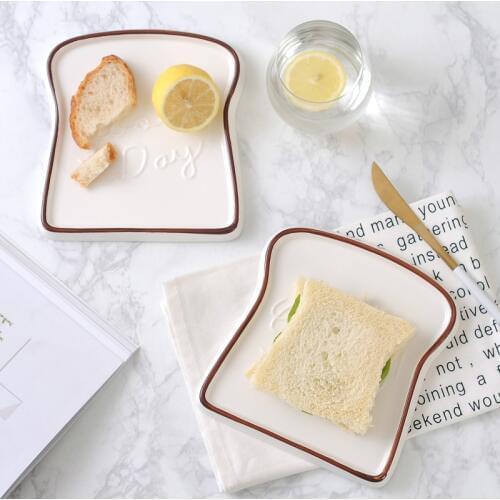1pc Good Day Toast Shape Porcelain Plates Dishes Food Bread Dessert Tray for Breakfast Dinnerware Kitchen Accessories Tableware