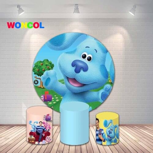 Woncol Blues Clues Photography Backdrop Kids 1st Birthday Baby Shower Cartoon Dog Photo Background Blue Vinyl Photo Booth Props