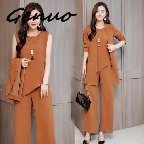 Genuo 2 Piece Set Women Pants Suits And Top Cardigan Plus Size Big Large 3xl Elegantn Noble 3 Piece Set Autumn Winter Clothes