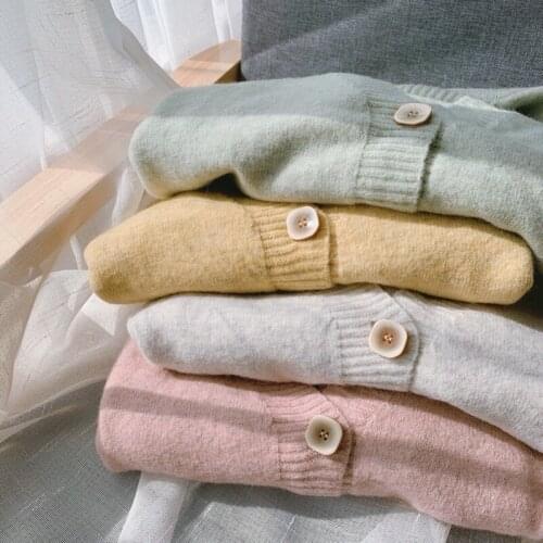 Vintage Solid Color Sweater Cardigan Womens 2021 Autumn Winter Fashion Sweet V-neck Loose Knitted Crop Top Streetwear