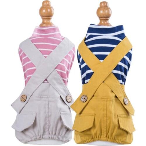 Pet Overalls Dog Jumpsuits Striped Keep Warm Cotton Dog Spring Cute Suspender