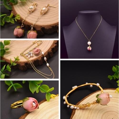 GLEVO Original Natural Freshwater Pearl Ring Earring Bracelet Women Couple Exquisite Jewelry Real Flower Set Jewellry GS0020