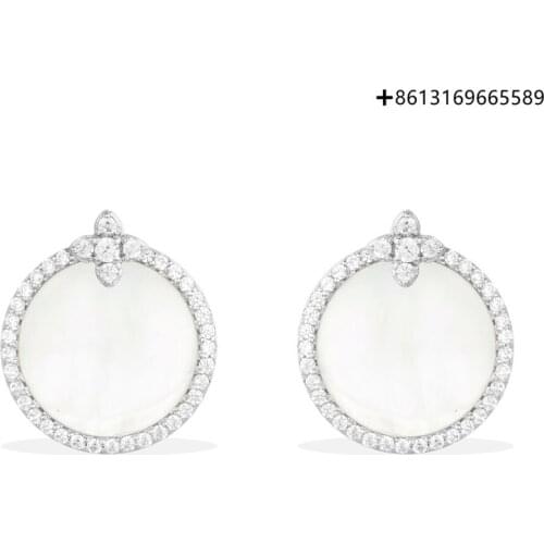 925 sterling silver rose gold and silver round earrings with mother shell European and American womens fashion jewelry