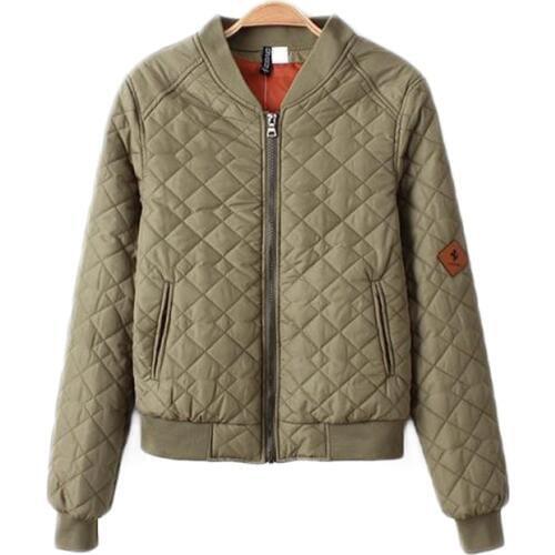 Womens Jacket Spring autumn V-Neck Quilting Quilted Short Thin Padded Bomber Jacket Coat Pilots zipper chaquetas Outerwear