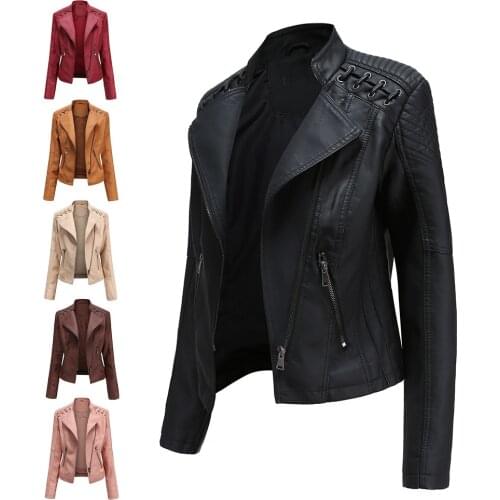 Autumn New Women Turn-down Collar PU Faux Leather Jackets Women Black Red Biker Coat 2020 High-quality Short Casual Zipper Coat