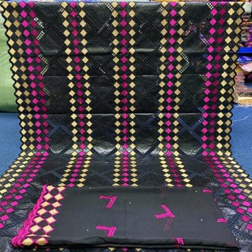 Hot selling bazin brode lace 2021 high quality lace black nigerian lace fabric with stones bazin riche brocade 5+2yards/lot