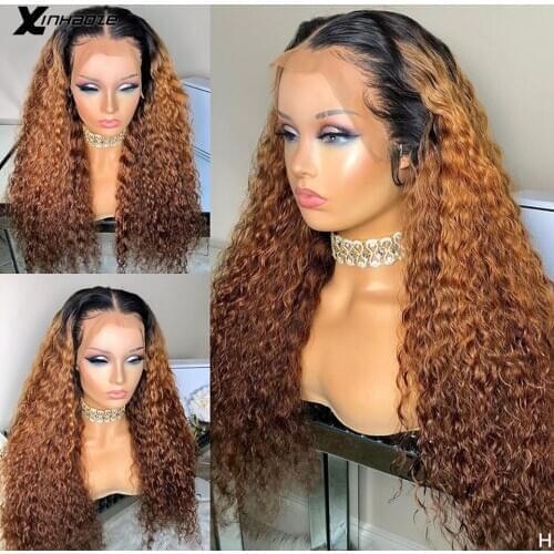 Honey Blonde Curly 13*6 Lace Front Human Hair Wig 180% Brown Color Brazilian Remy Preplucked Glueless 5*5 PU Lace Wig Baby Hair