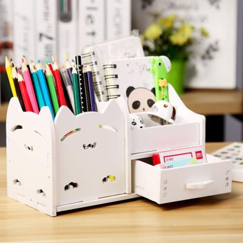 Multi-function 4 Grid Desktop Pen Holder Office School Stationery Storage Case Wood Box Desk Pen Pencil Organizer Phone Holder