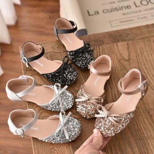 Fashion Sequins Princess Kids Shoes 2021 Summer ChildrenS Beach Dress Sandals Girls Flats Bowtie Dance Party Shoes