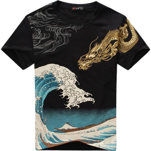 Embroidered T-shirt for Women and Men Chinese-Style Embroidered Tattoo Short Sleeves Tshirt Loose T-shirt Camiseta Masculina
