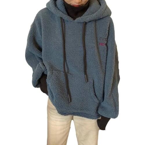 2020 Winter New Female Hoodie Korean Version Loose Harajuku Lamb Plush Thickening Plus Velvet Letter Embroidery Women Sweatshirt