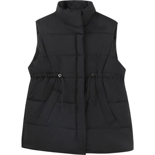 2021 Autumn Women Black Vest Winter Sleeveless Jacket Hooded Warm Casual Cotton Padded Vest Female Loose Sleeveless Waistcoat