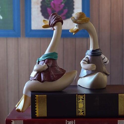1pair Resin Couple Duck Statue Crafts Desktop Decoration Home Office Yard
