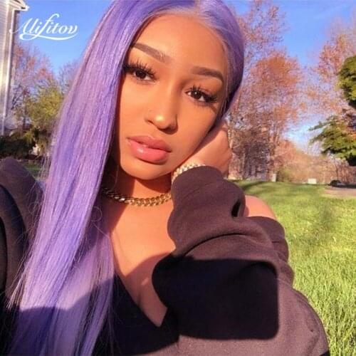 ALIFITOV Light Purple Lace Front Wig Pre Plucked Silky Straight Wig Long Remy Hair Human Hair Wigs for Women