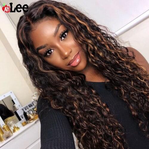 Highlight Lace Closure Wig Deep Curly Human Hair Wigs Piano Color Transparent Lace Frontal Wig Human Hair Brazilian Hair Wigs