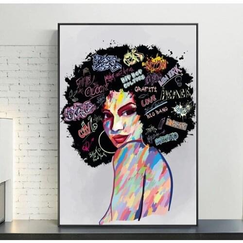 Portrait of Black Woman Face Graffiti Art Paintings on the Wall Art Posters and Prints Abstract African Art Home Wall Decoration