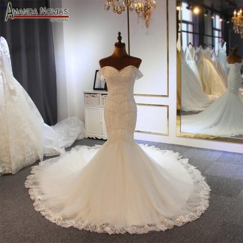 Luxury wedding dress mermaid full beading with detachable straps