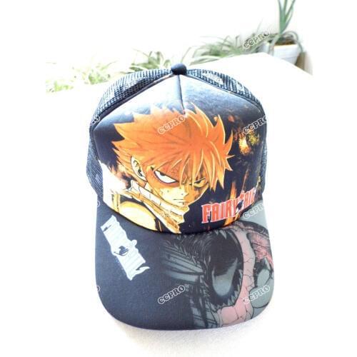 Fairy Tail Etherious Natsu Dragneel Anime Sun Cap Casual Peaked Snapback Mesh Hat for Boys or Girls