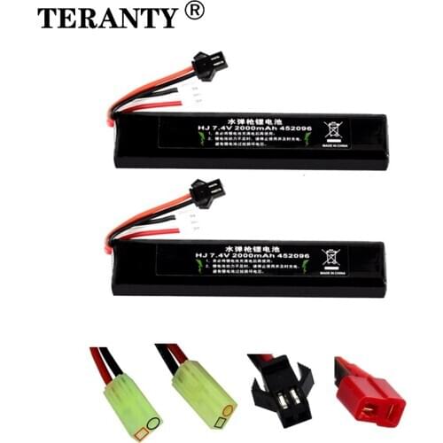 TREANTY 2Pcs Water Gun Battery 2S 7.4V 2000mAh Lipo battery for AKKU Mini Airsoft BB Air Pistol Electric Toys guns Parts 452096