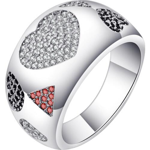 UFOORO Latest Cubic Zirconia Heart Rings Design Silver Color Fashion Pave Wedding Bands Rings For Women Jewelry Finger Rings