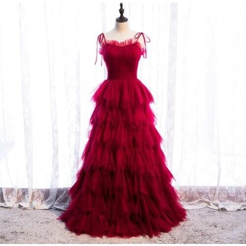 Evening Dress Sleeveless Strapless A-Line Floor-Length Elegant Backless Simple Zipper Back Tulle Party Formal Gown Woman B249