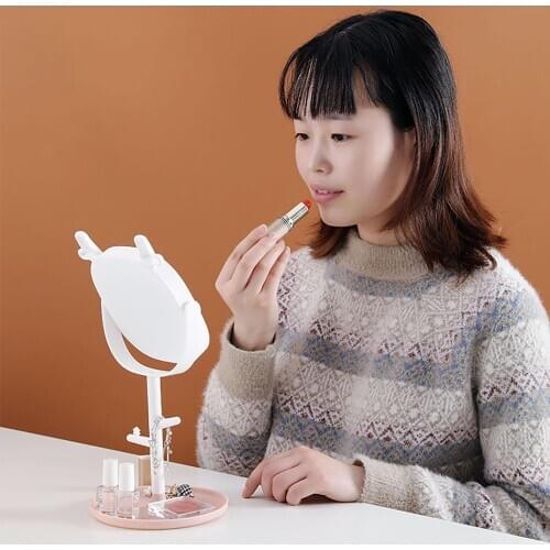 Rotary Makeup Mirror Desktop Dressing Mirrors With Storage Tray Dormitory Desktop Princess Beauty Mirror