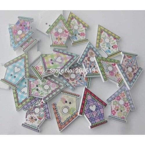 WBNOGG Fashion buttons 2 holes 150 pieces mix scrapbooking House button painting wood garment accessories