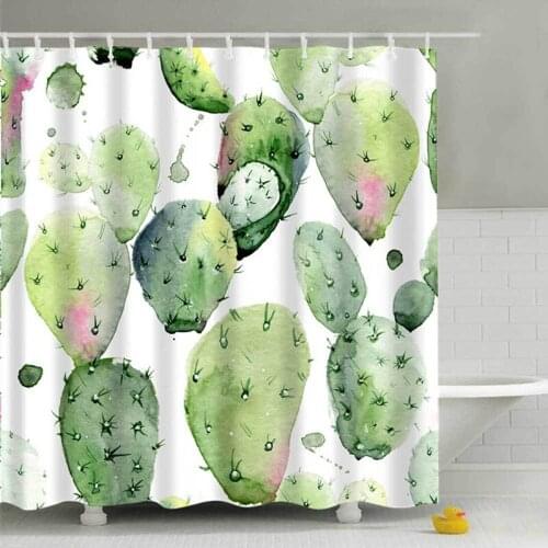 Cactus Print Shower Curtain Waterproof Mildew Proof Bathtub Curtains Modern Polyester Bathroom Partition Curtains Home Decor