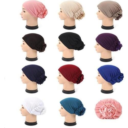 Women Muslim Ruffle Cancer Chemo Hat Soild Color Beanie Scarf Turban Head Wrap Cap Elastic Indian Beanir Headwear Islamic Arab