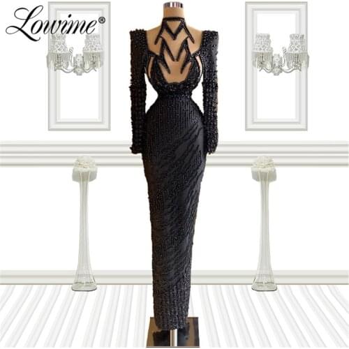 Robe De Soiree Beaded Black Cut-out Design Dubai Evening Dresses 2021 Plus Size Mermaid Party Gown Middle East Vestidos Formales