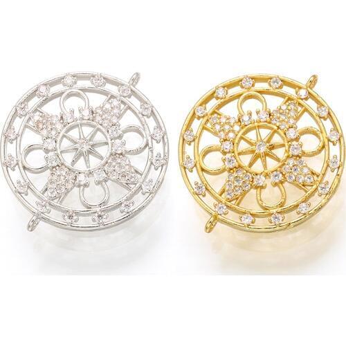 ZHUKOU 26x30mm gold/ silver color crystal cutout charms connector for women necklace bracelet jewelry accessories model: VS406