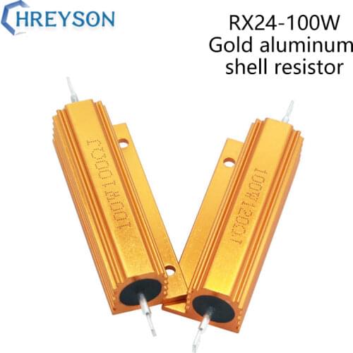 Gold aluminum shell high power resistor RX24-100W 1 2 3 5 10 20 50 100 220 680 800R Euro 100K 10K 1K 1Pcs