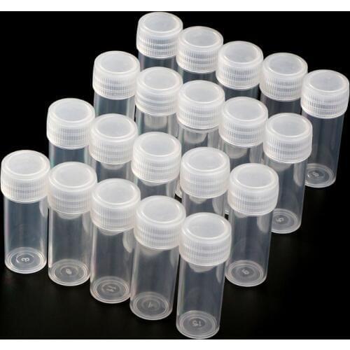 20Pcs/5ml Plastic Test Tube Bottle Sample Container Powder Craft Screw Cap Bottle for Office School Supplies