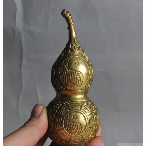 4" Chinese Folk fengshui Brass eight trigrams Gourd cucurbit evil spirits statue