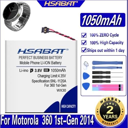 HSABAT WX30 SNN5951A 1050mAh Battery for Motorola Moto 360 1st-Gen 2014 Smart Watch