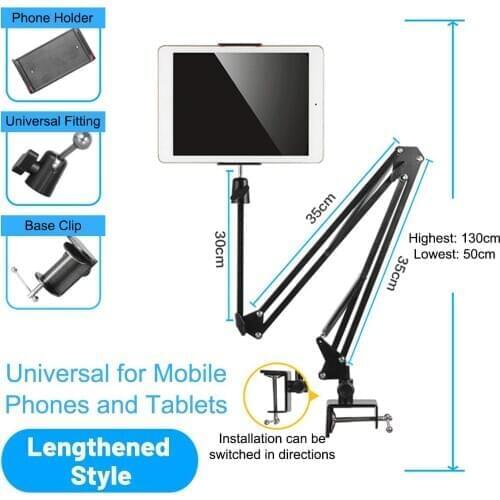 Aluminum/Plastic 360° Adjustable Bed Tablet Stand Phone Holder Bedside Lazy Bracket for Tablets/Phones