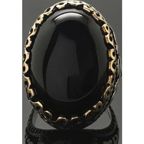 Large Black Stone Rings for Women Retro Antique Silver Color Pattern Engagement Ring Jewelry Anillos Anniversary Gift P4Q940