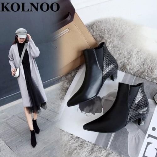 Kolnoo Size 34-50 Handmade Womens Ankle Boots Patchwork Leather Real Photos Daily Wear Martin Boots Evening Fashion Winter Shoes