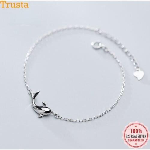 Trustdavis 100% 925 Real Sterling Silver Fashion Womens Jewelry Cute Dolphins Bracelet For Women Girl Lady Wedding Gift DT49