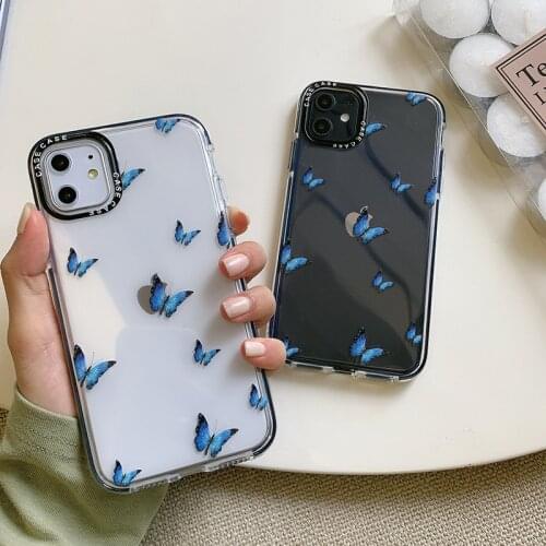 Blue Butterfly For iphone 12 12 pro max 11 Pro Max XR XS MAX Transparent Soft TPU Case For iphone SE2020 7 8 12 mini phone cases