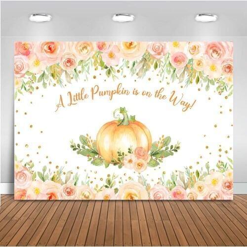 Avezano Little Pumpkin Baby Shower Backdrop 7x5ft Floral Baby Shower Party Decoration Baby Theme Autumn Pumpkin Rose Flowers Pho