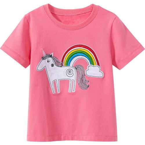 Jumping Meters Unicorn Rainbow Girls Shirt Baby Summer Clothes 2018 Cartoon Kids T-shirts Clothing Children Short Sleeve Tshirt
