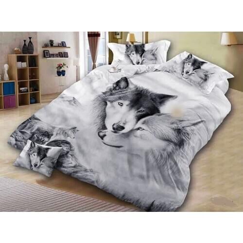 Kids Bedding Set Home Quilt Comforter Cover Pillowcase US King Students Bedclothes Animal Wolf Printed Bed Duvet Cover Set
