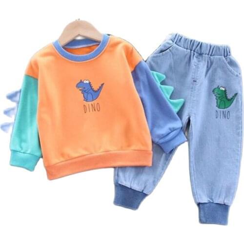 Childrens suit 2021 spring and autumn male and female baby Korean cartoon letter long-sleeved top + sports pants two-piece suit