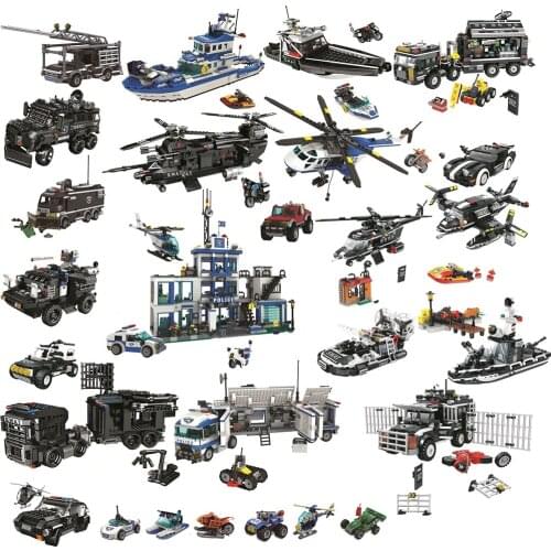 City police Station SWAT kits military vehicle car model building blocks bricks bus truck arrest helicopters special forces team