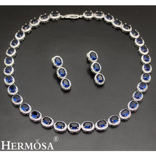 Hermosa 5 Colors Choice Jewelry Sets SapphireRubyEmearldTopaz Silver Color Choker Necklace Earrings Set For Women