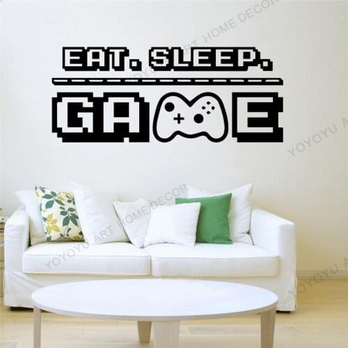 Yoyoyu Classic Gamer wall sticker Eat Sleep Game Controller video game wall decals Customized For Bedroom Wall Art Decoes wx159