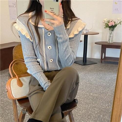 Alien Kitty Hot Sweet Cardigans Sweaters Flowers Buttons Chic Office Lady 2021 Tops All Match Elegant Autumn Women Loose Femme